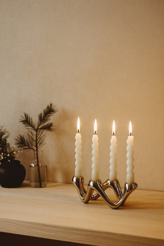 Portacandele ceramica argentata