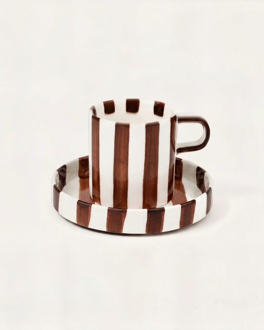 Tazza con piattino STRIPY – Marrone